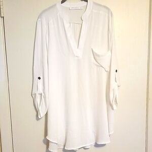All in Favor Cream 3/4 Sleeve Mandarin Collar Blouse